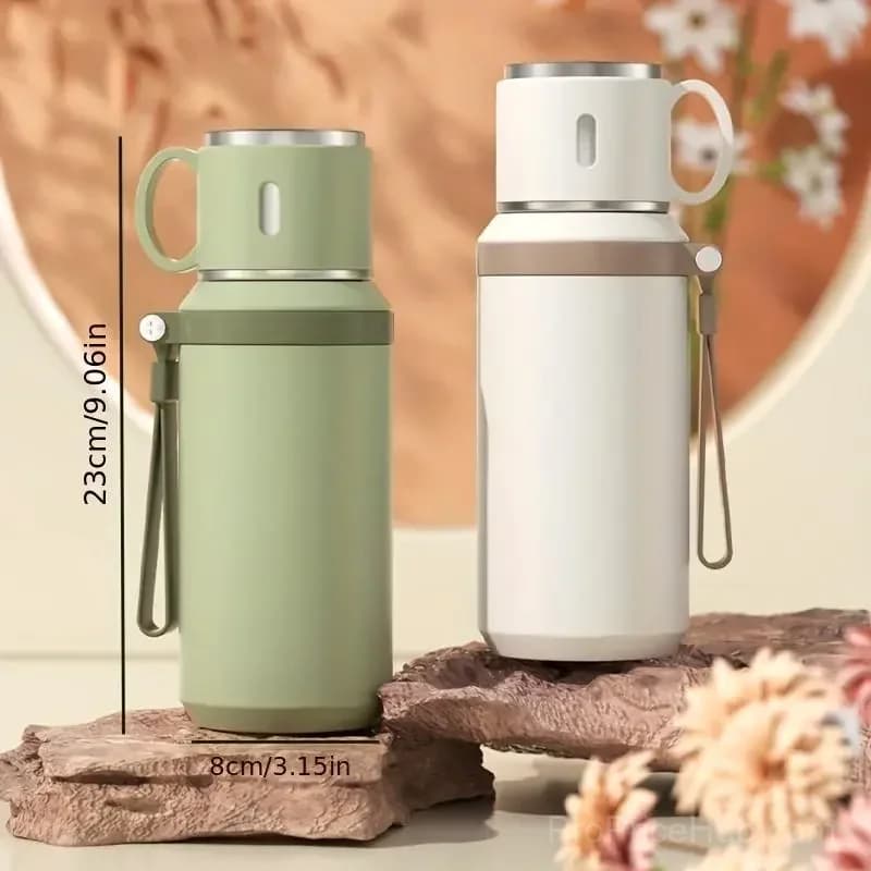 600ml 316 Stainless Steel Vacuum Insulated Bottle with Dual Lids, White - View 8