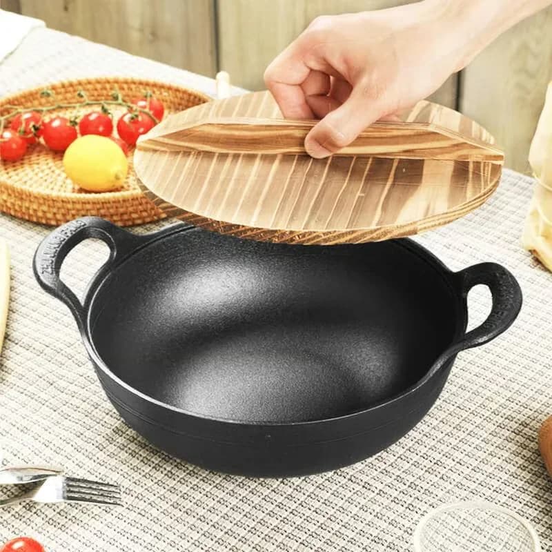 Uncoated Thick Iron Cooking Pot, 20 cm Diameter - View 5