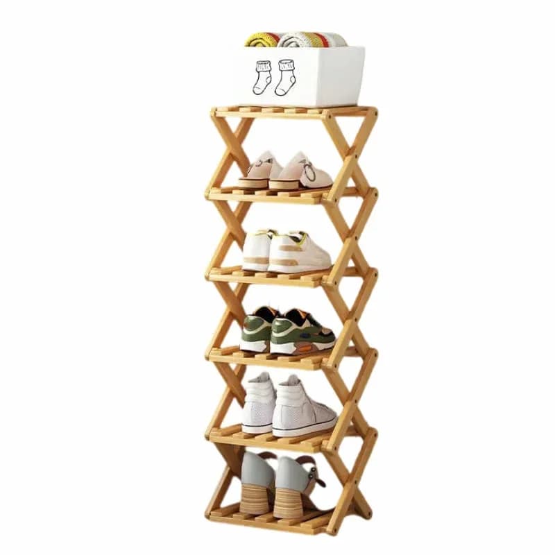 Durable Foldable Bamboo Shoe Rack, Brown, 2-Tier - View 21