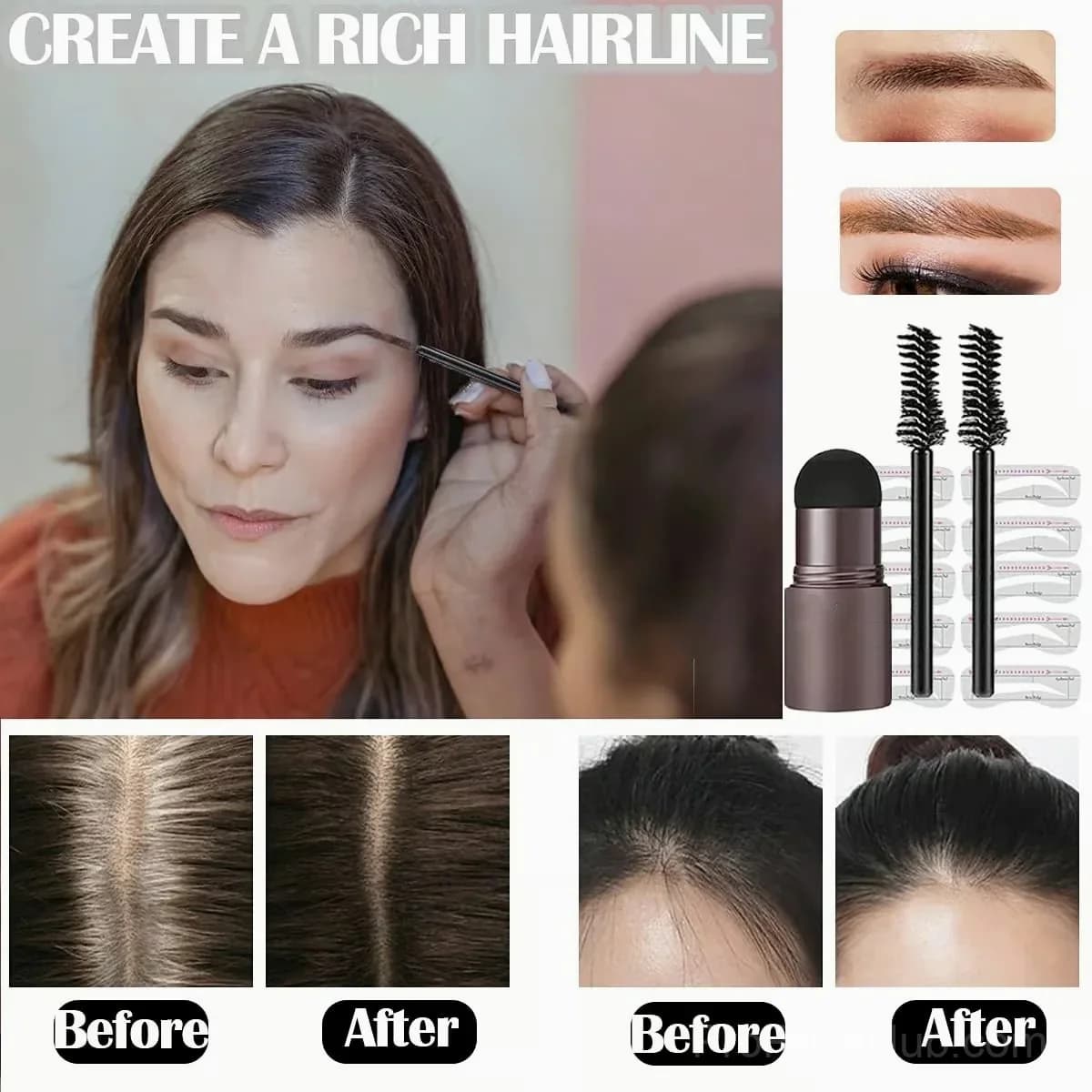 Brow Stamp Set with 10 Templates and 2 Brow Brushes - Dark Brown - View 10