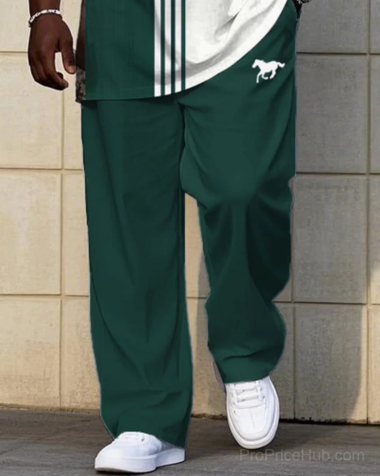 Big & Tall Men's Short Sleeve Tee & Pants Set - White/Green Contrast Stripe - View 7