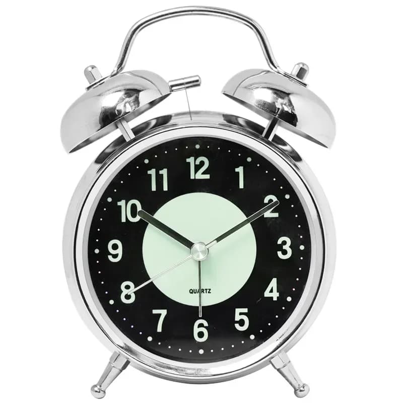 Retro Double Bell Alarm Clock, 4-Inch Silent Quartz with Luminous Dial - View 6