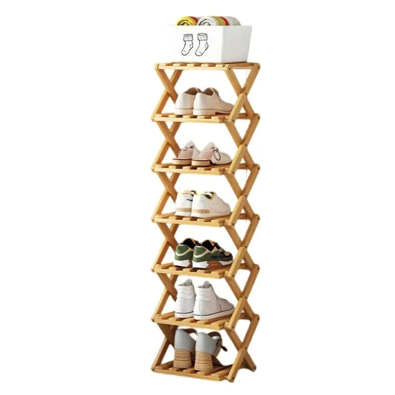 Durable Foldable Bamboo Shoe Rack, Brown, 2-Tier - View 22