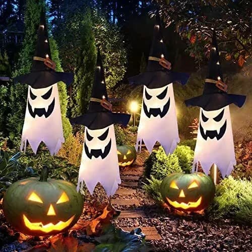 Glowing Ghost Witch Hat Halloween Hanging Light Decor, Warm Light - View 3