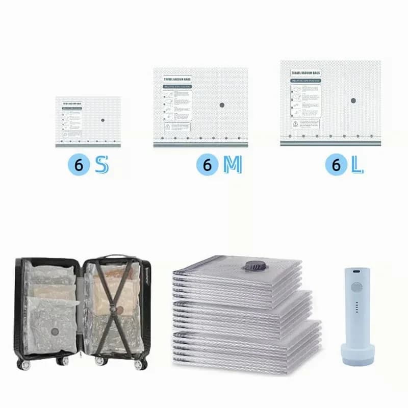 Vacuum Travel Compression Storage Bags, 6-Pack (2S, 2M, 2L) - View 6
