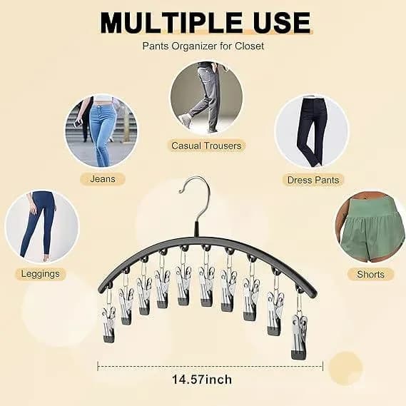 Metal Legging Organizer Hanger with 10 Rubber-Coated Clips, Black - View 6