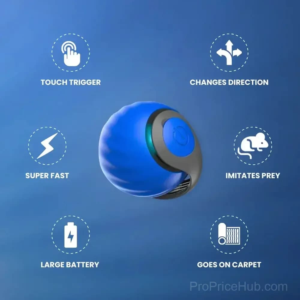 Interactive Electric Rolling Pet Toy Ball with Teasing Tail, Blue - View 3