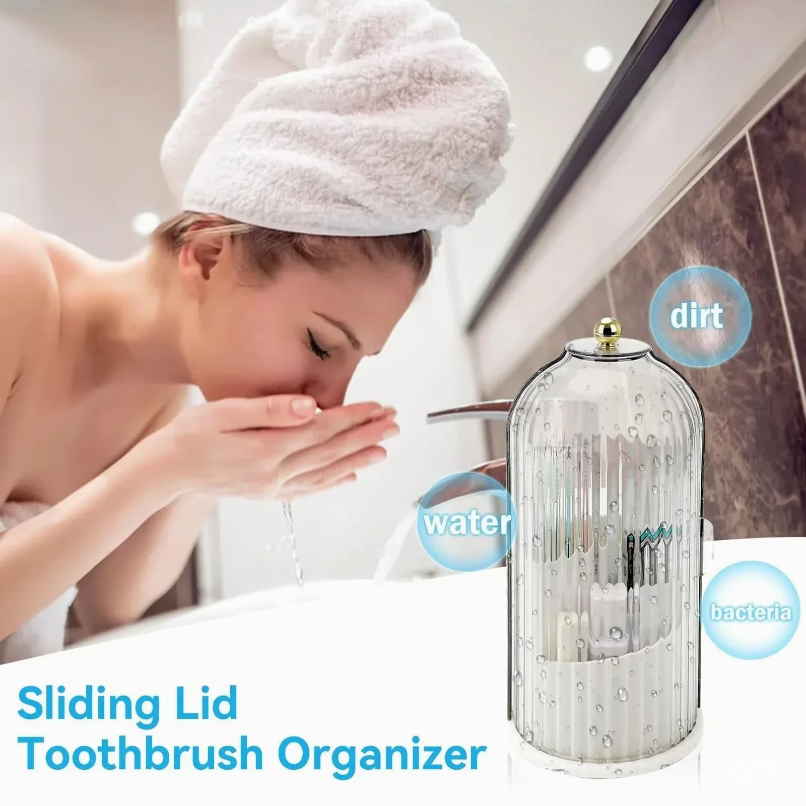Sliding Lid Toothbrush Organizer, White - View 2