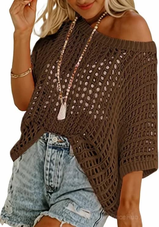 Short Sleeve Casual Crochet Knit Crop Top – Lightweight Summer Top - View 33