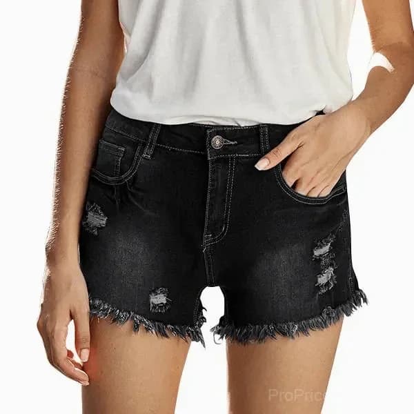 Women's Mid Rise Stretch Denim Shorts, Ripped Raw Hem - View 7