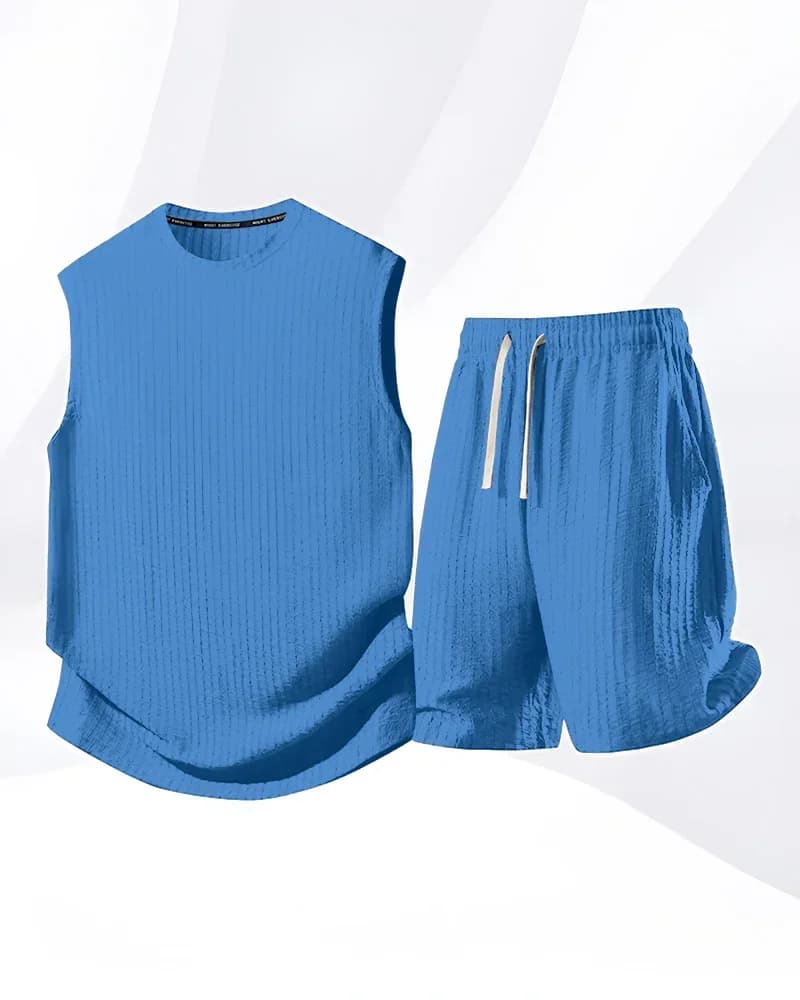 Men's Solid-Color Ribbed Sleeveless Vest & Shorts Set (S-8XL) - View 21