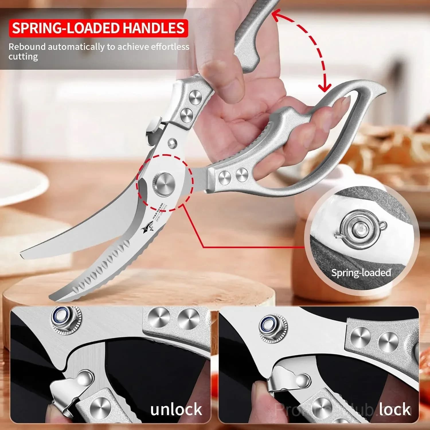 Heavy-Duty Kitchen Shears: 4-in-1, Fish Scaler, Bottle Opener, Safety Lock - View 5