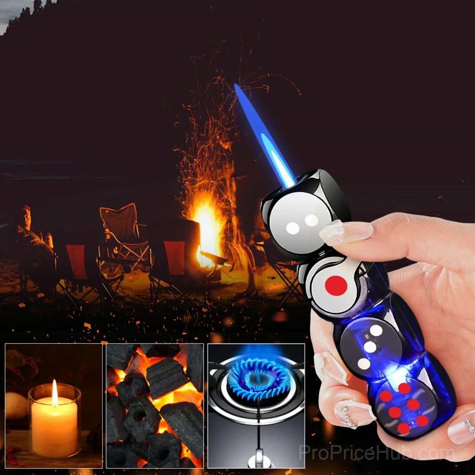 Purple 360° Spinning Dice Windproof Jet Flame Lighter with LED - View 7