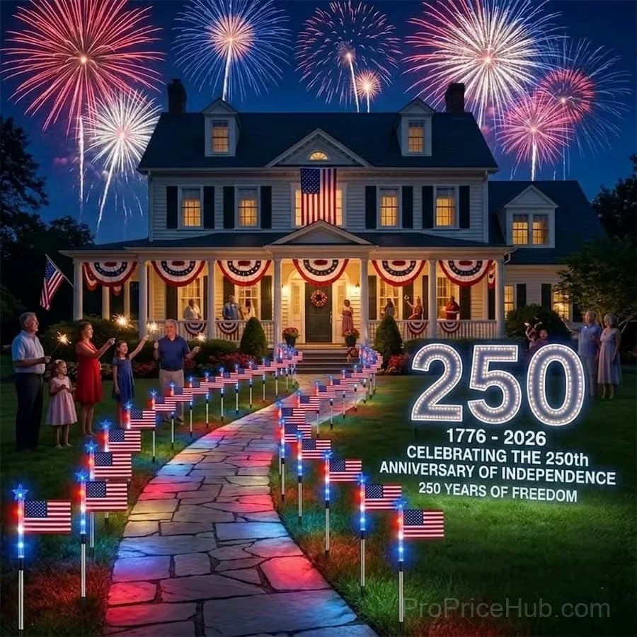 Solar American Flag Pathway Lights, 26.8 in, Set of 8 - View 2