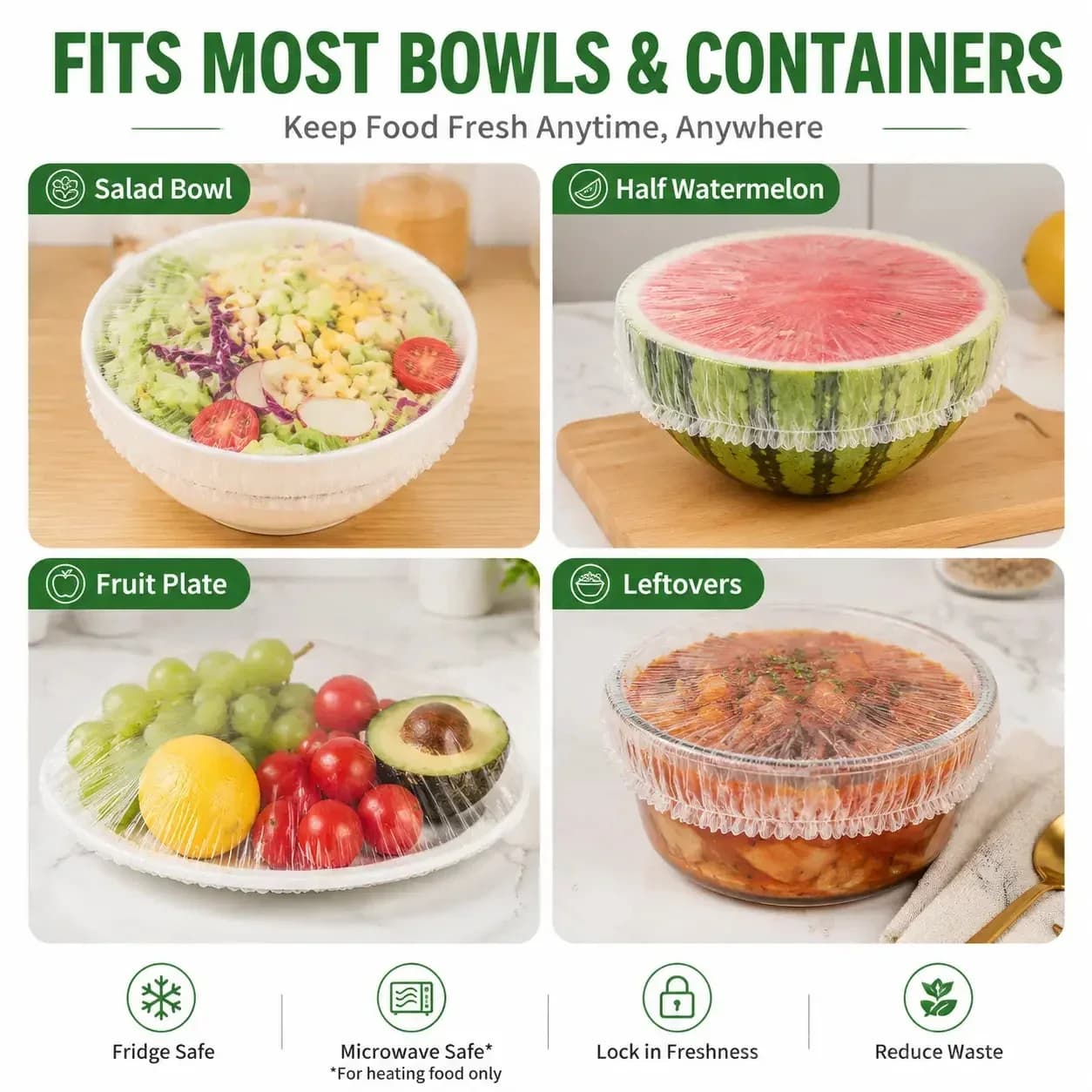 50-Pack Disposable PE Stretch Food Covers for Bowls & Plates - View 4