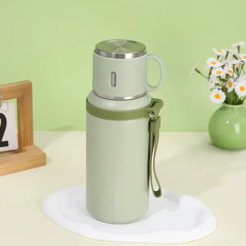 600ml 316 Stainless Steel Vacuum Insulated Bottle with Dual Lids, White - View 5