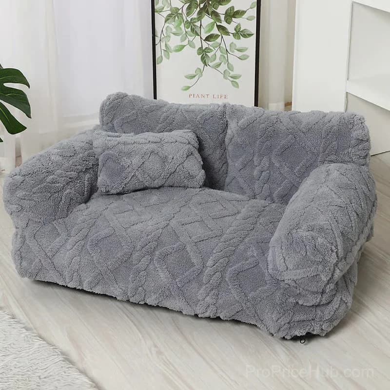 Beige Plush Pet Sofa Bed, Small 45x39x21 cm, Removable Cover - View 5