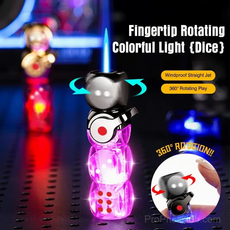 Purple 360° Spinning Dice Windproof Jet Flame Lighter with LED - View 9