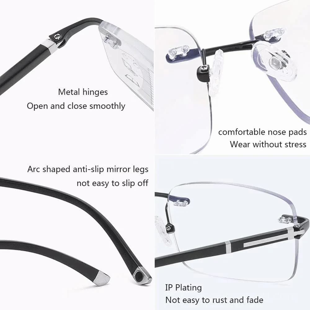 Diamond Edge Frameless Blue Light Blocking Reading Glasses, Lightweight Metal Temples - View 6