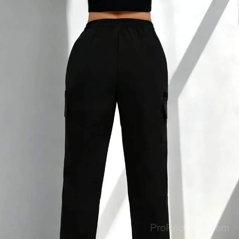 Women's Drawstring Cargo Pants, Relaxed Straight Leg, Black S - View 7