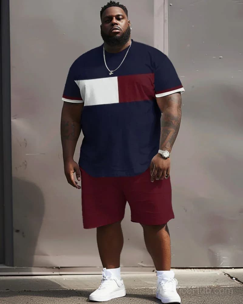 Color Block Printed Big Men's Casual Set - View 7