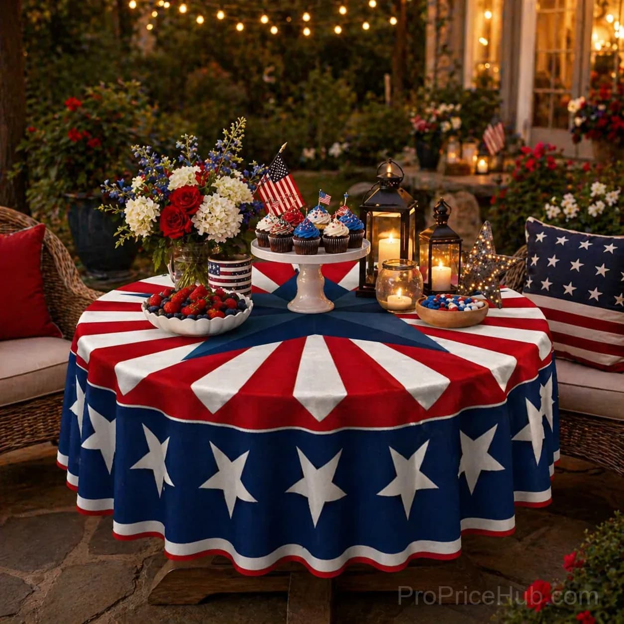 Patriotic Starburst Round Tablecloth - July 4th Independence Day Decor - View 16
