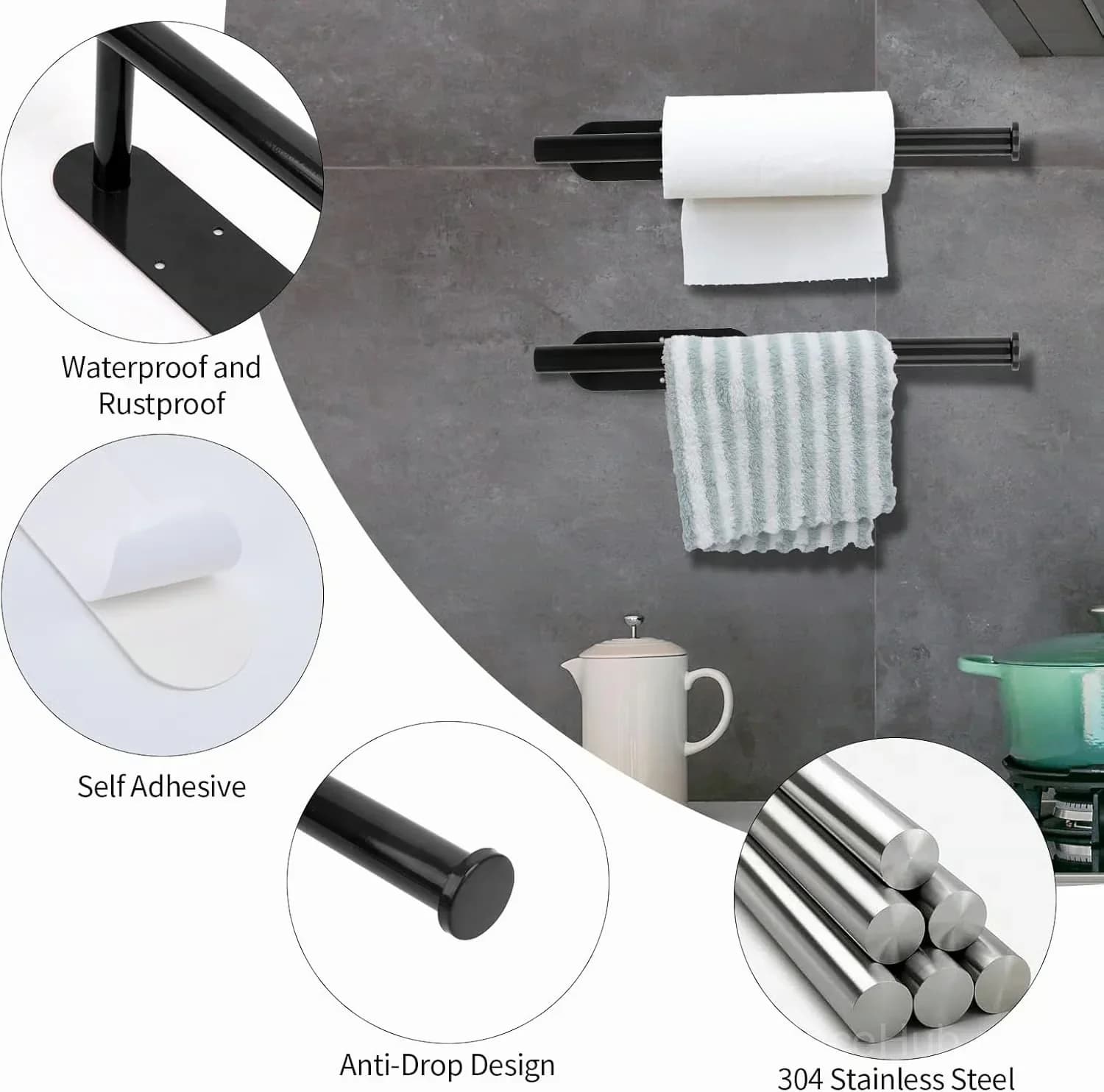 Black Under-Cabinet Paper Towel Holder for Kitchen - View 4