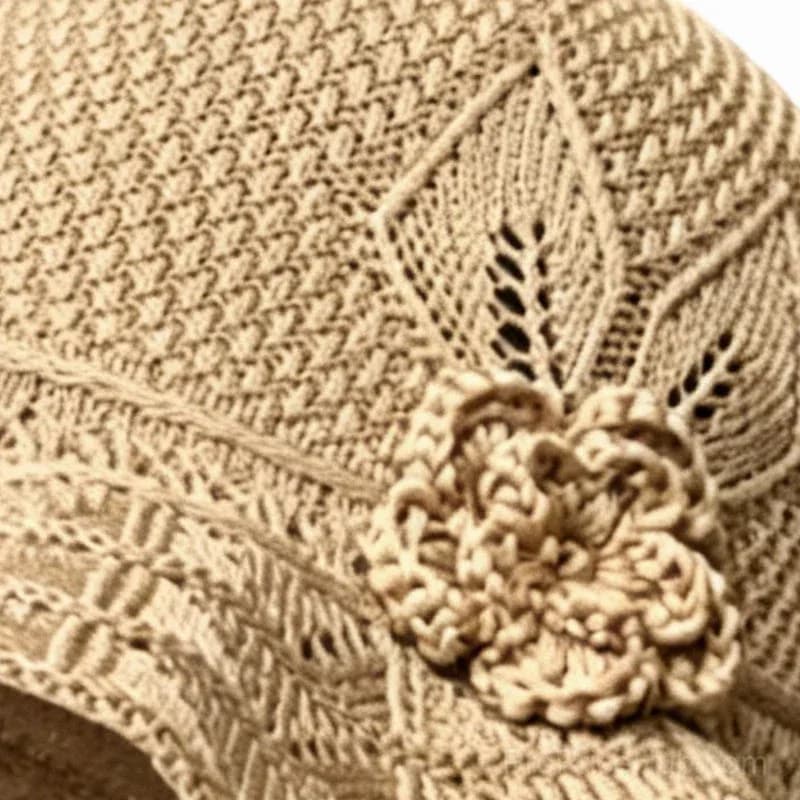Women's Crochet Bucket Hat with Flower Accent - View 6