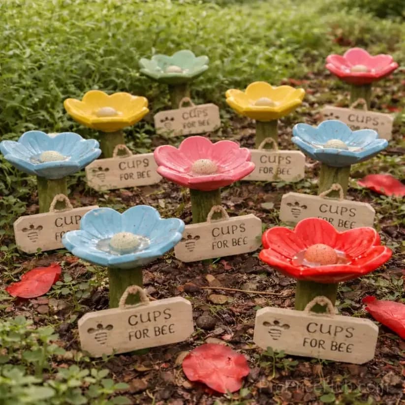 Flower-Shaped Resin Bee Watering Station, Pink - View 2