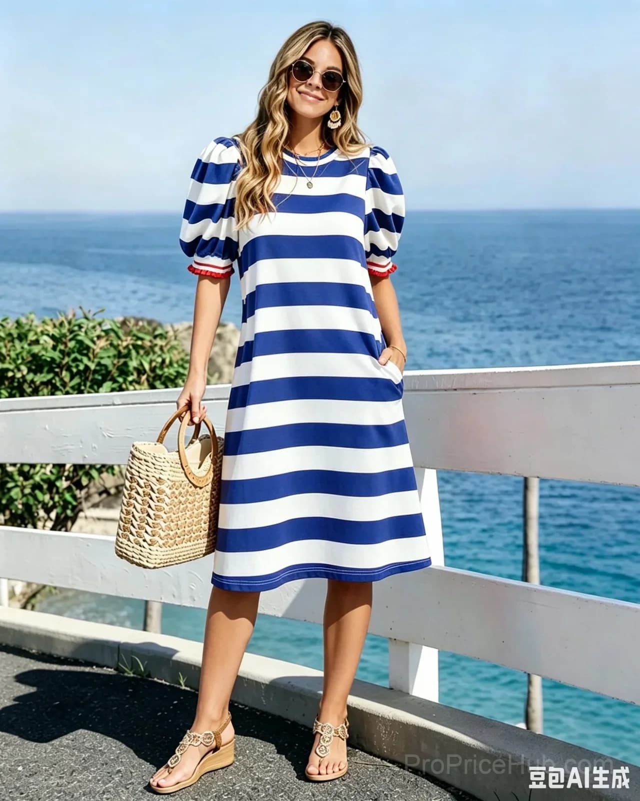 Women's Striped Shift Mini Dress - View 8