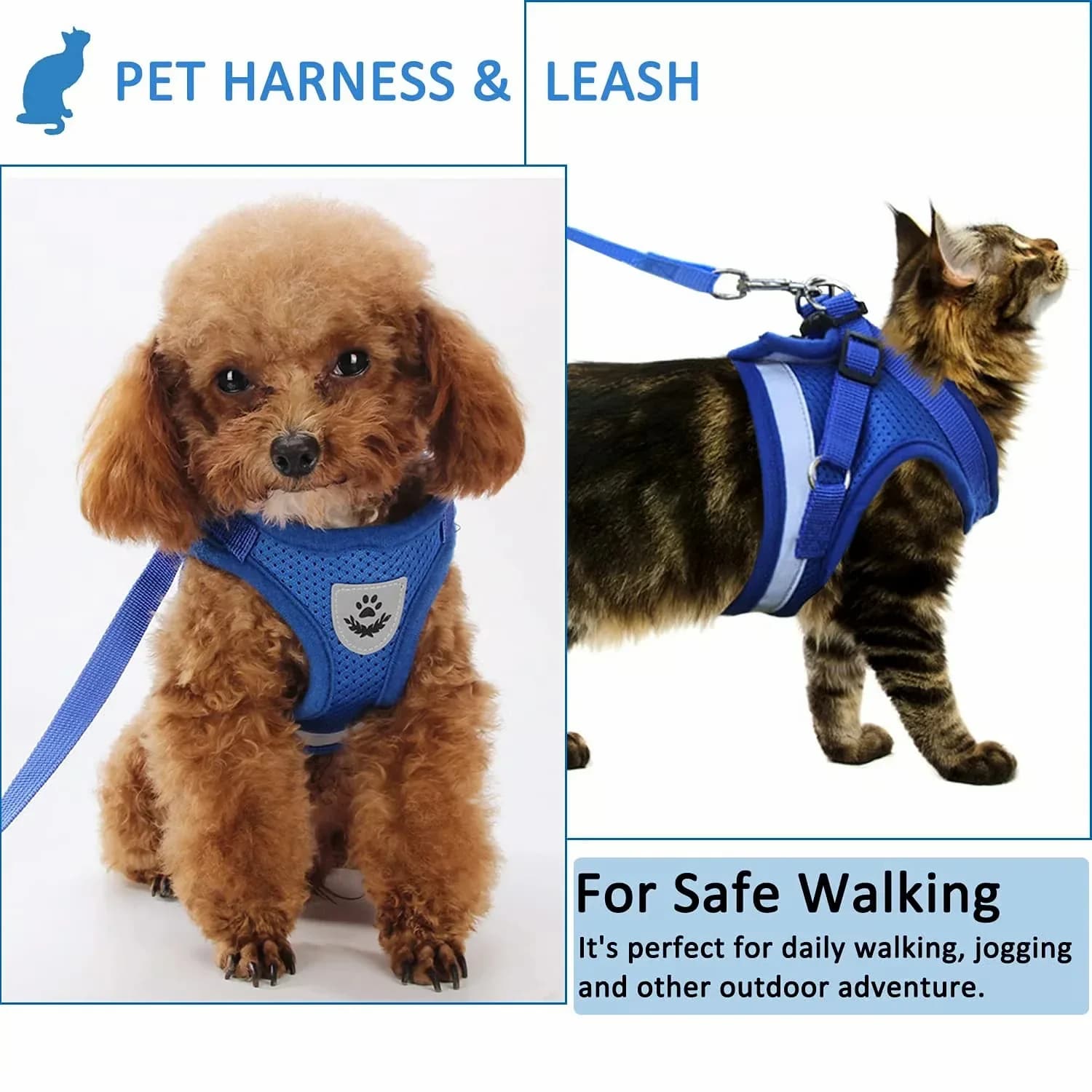 Adjustable Breathable Luminous Cat Harness, Blue XS (Under 3.3 lb) - View 10