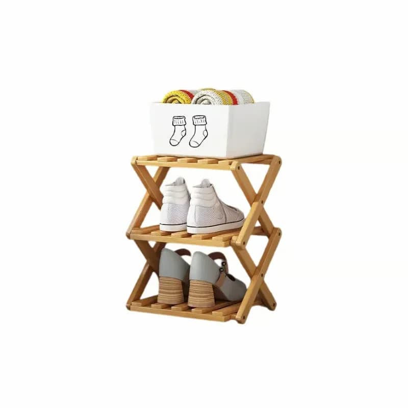 Durable Foldable Bamboo Shoe Rack, Brown, 2-Tier - View 18