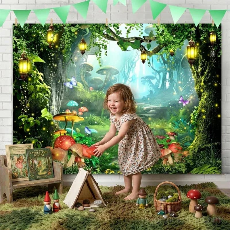 Forest Floral & Butterfly Backdrop Banner for Outdoor Birthday Party - View 10