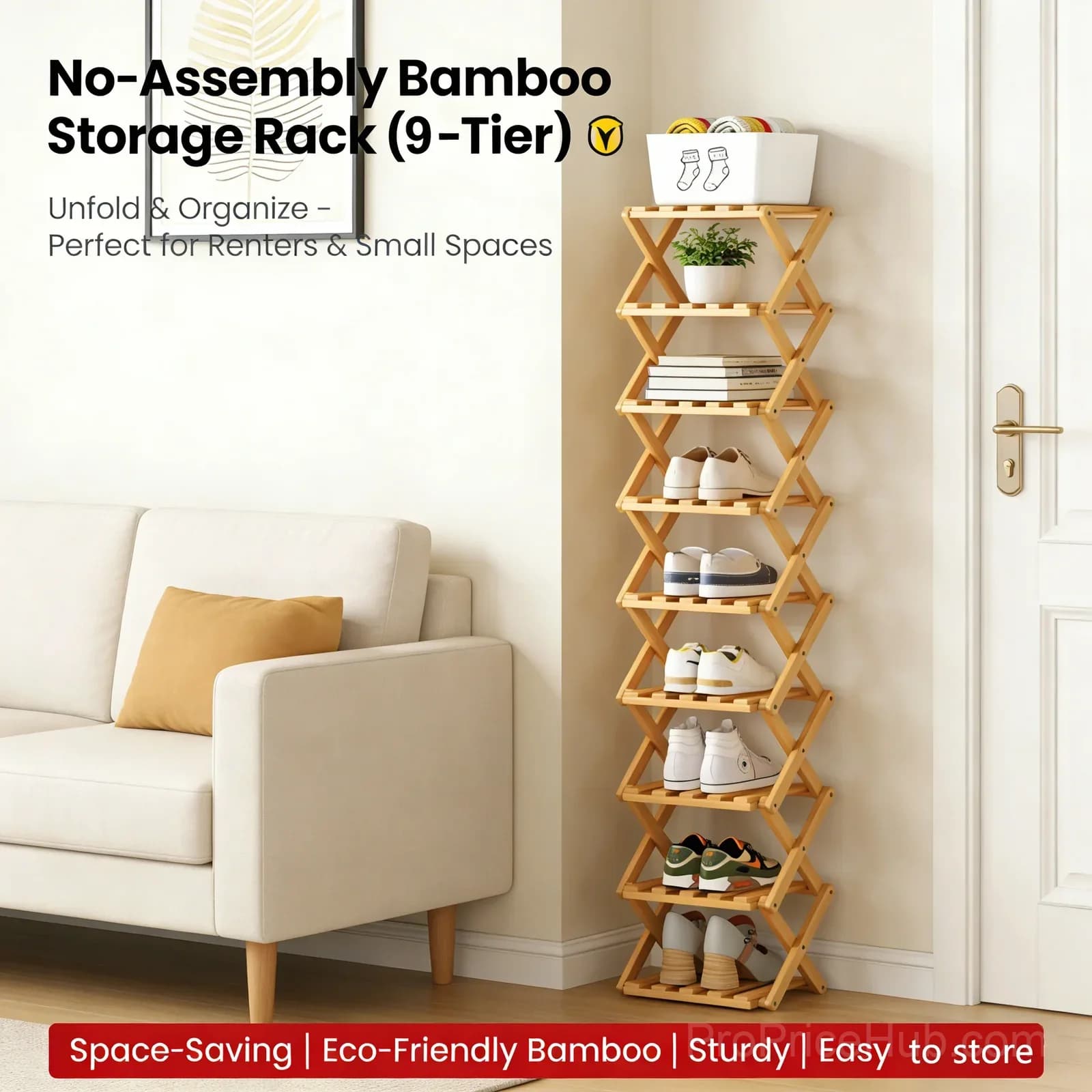 3-Tier Bamboo Storage Rack, Natural, No-Assembly - View 5