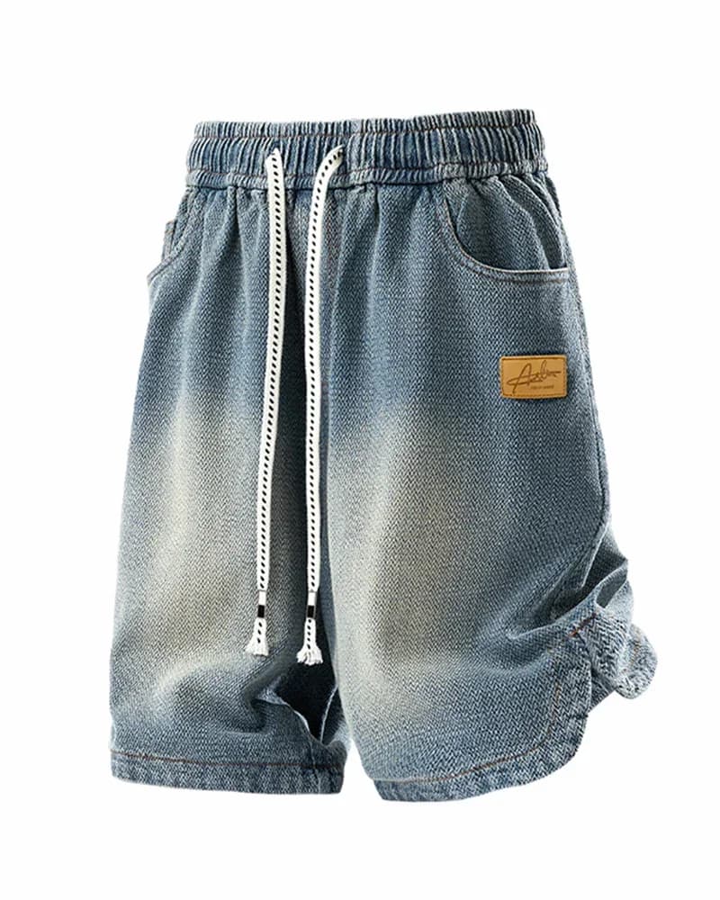 L-9XL Star-Print Denim Loose Straight Shorts - View 4
