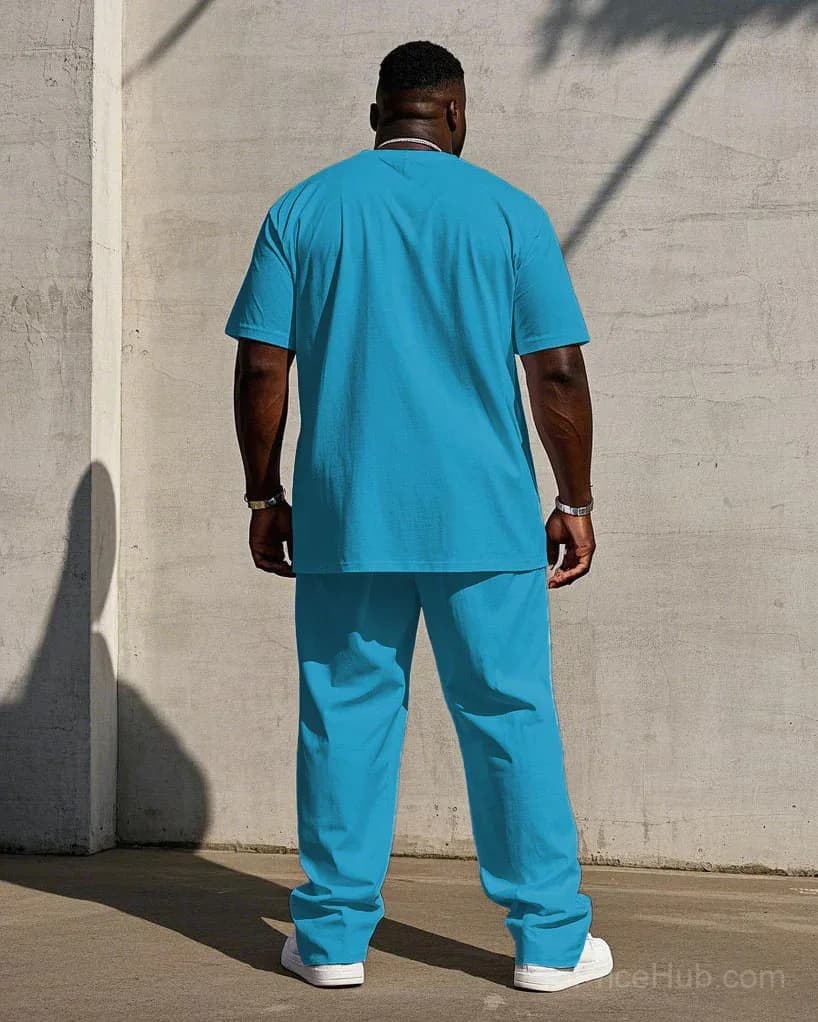 Big Men's Short Sleeve T-Shirt and Pants Set - 7 Solid Colors - View 9