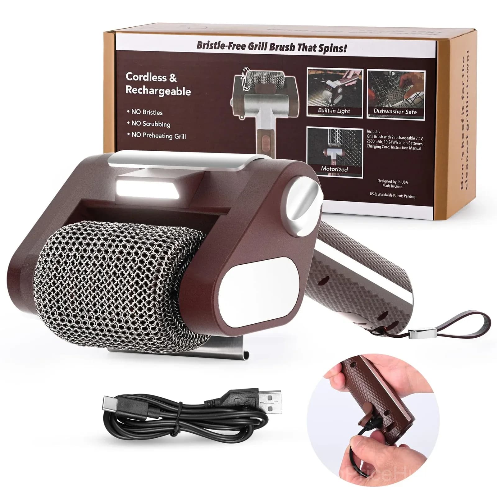 Rechargeable Electric Grill Brush, 350 RPM Bristle-Free Roller - Alt