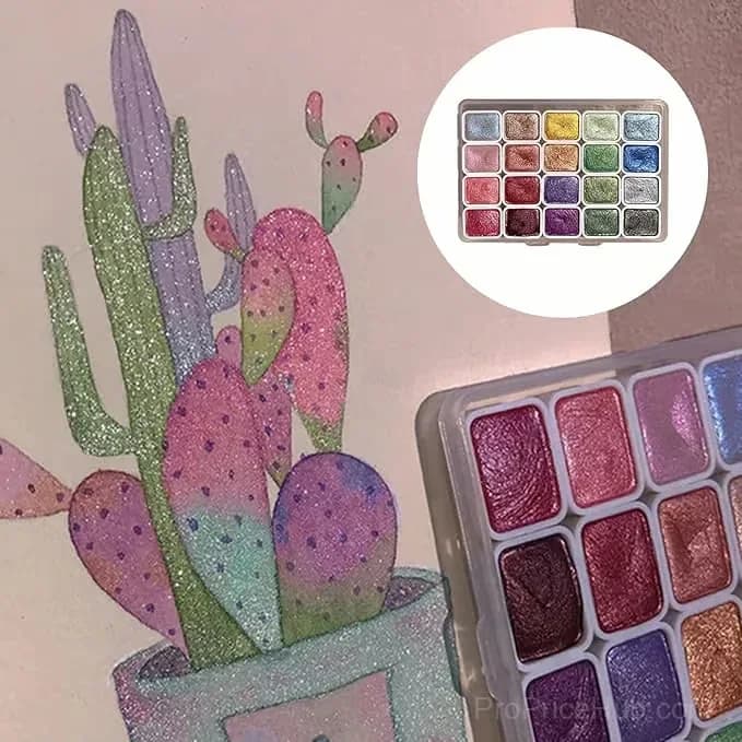 20-Color Shifting Watercolor Painting Set with Brushes - View 5