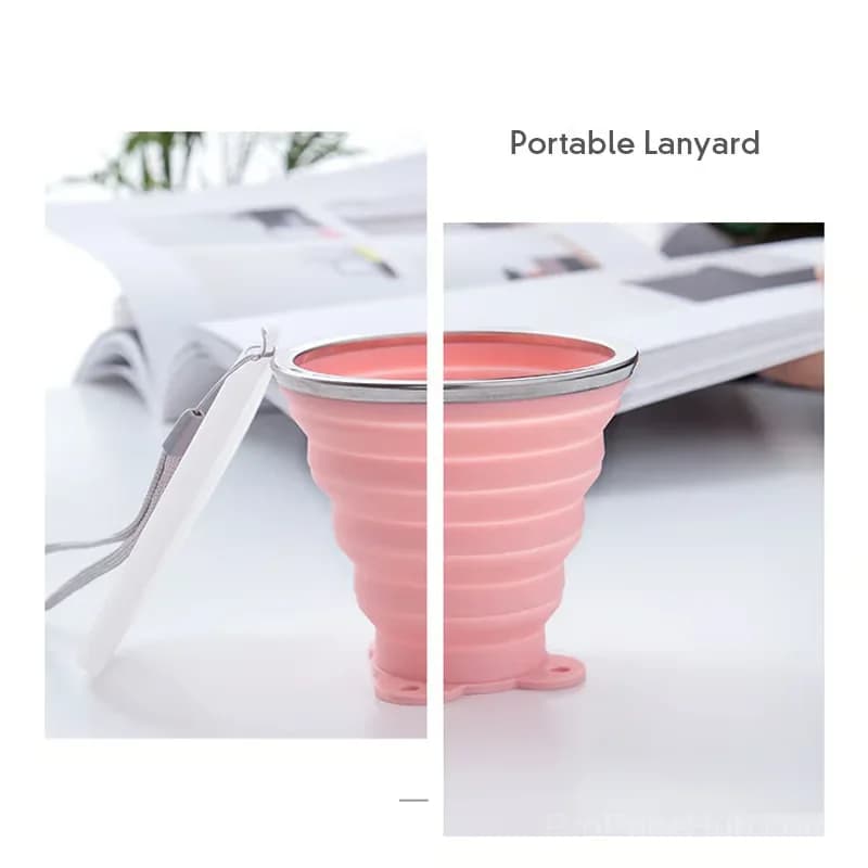 270ML Foldable Silicone Travel Cup, Anti-Scald Camping Mug, Pink - View 6