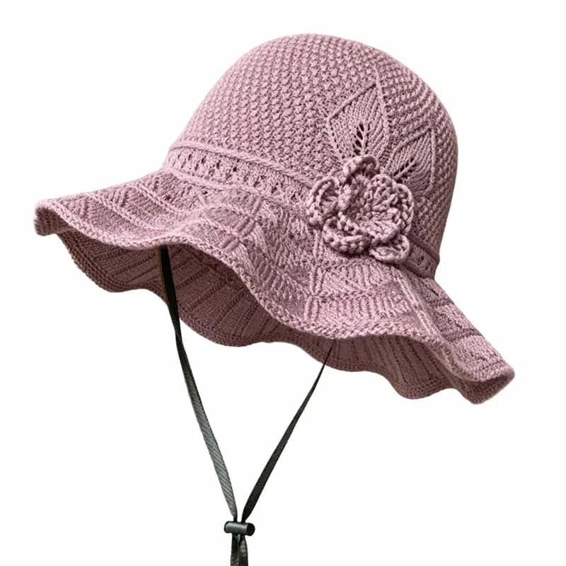 Women's Crochet Bucket Hat with Flower Accent - View 13