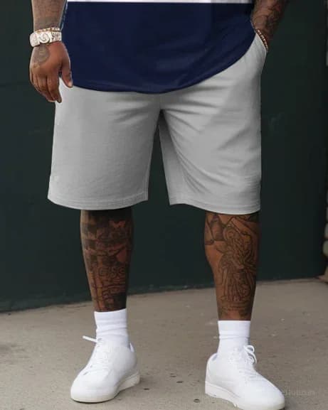 Big Men's Street Color Block Tee and Shorts Set - View 4