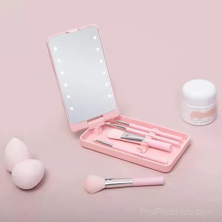 Pink Portable Makeup Brush Set with LED Light - View 10