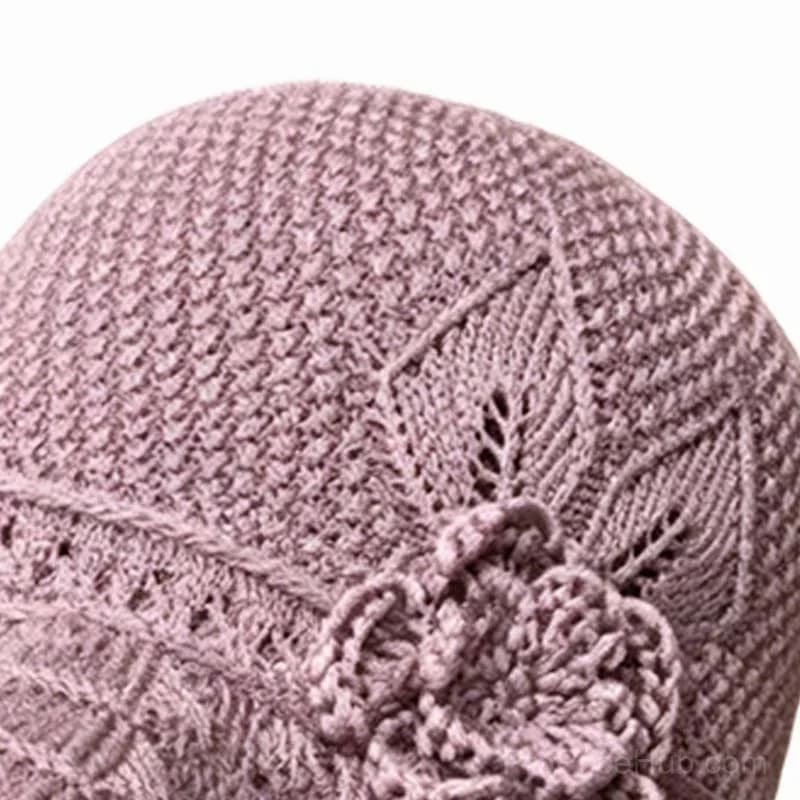 Women's Crochet Bucket Hat with Flower Accent - View 4