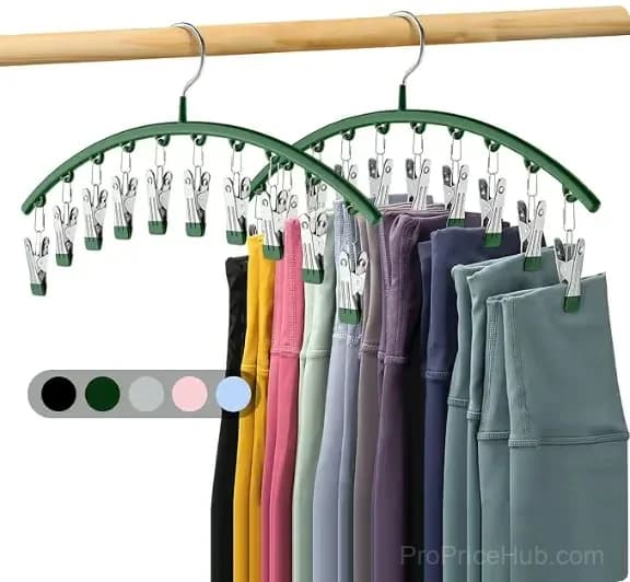 Metal Legging Organizer Hanger with 10 Rubber-Coated Clips, Black - View 12