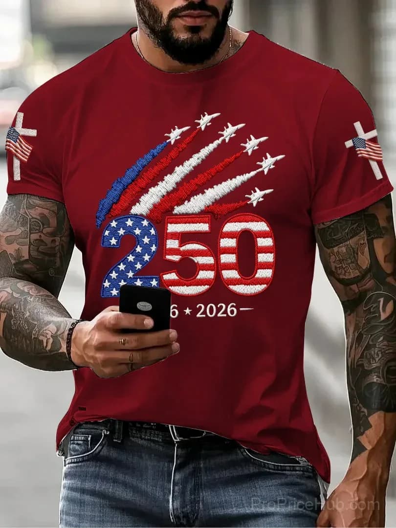 Men's USA 250th Anniversary Print Crew Neck Short Sleeve T-Shirt - View 3