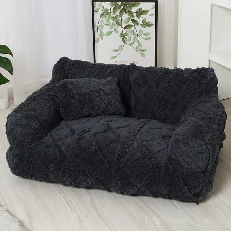 Beige Plush Pet Sofa Bed, Small 45x39x21 cm, Removable Cover - View 8