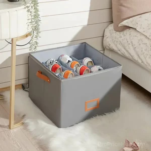 Oxford Fabric Foldable Shoe Organizer Storage Box, Beige, 1 Pack - View 4