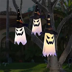 Glowing Ghost Witch Hat Halloween Hanging Light Decor, Warm Light - View 4