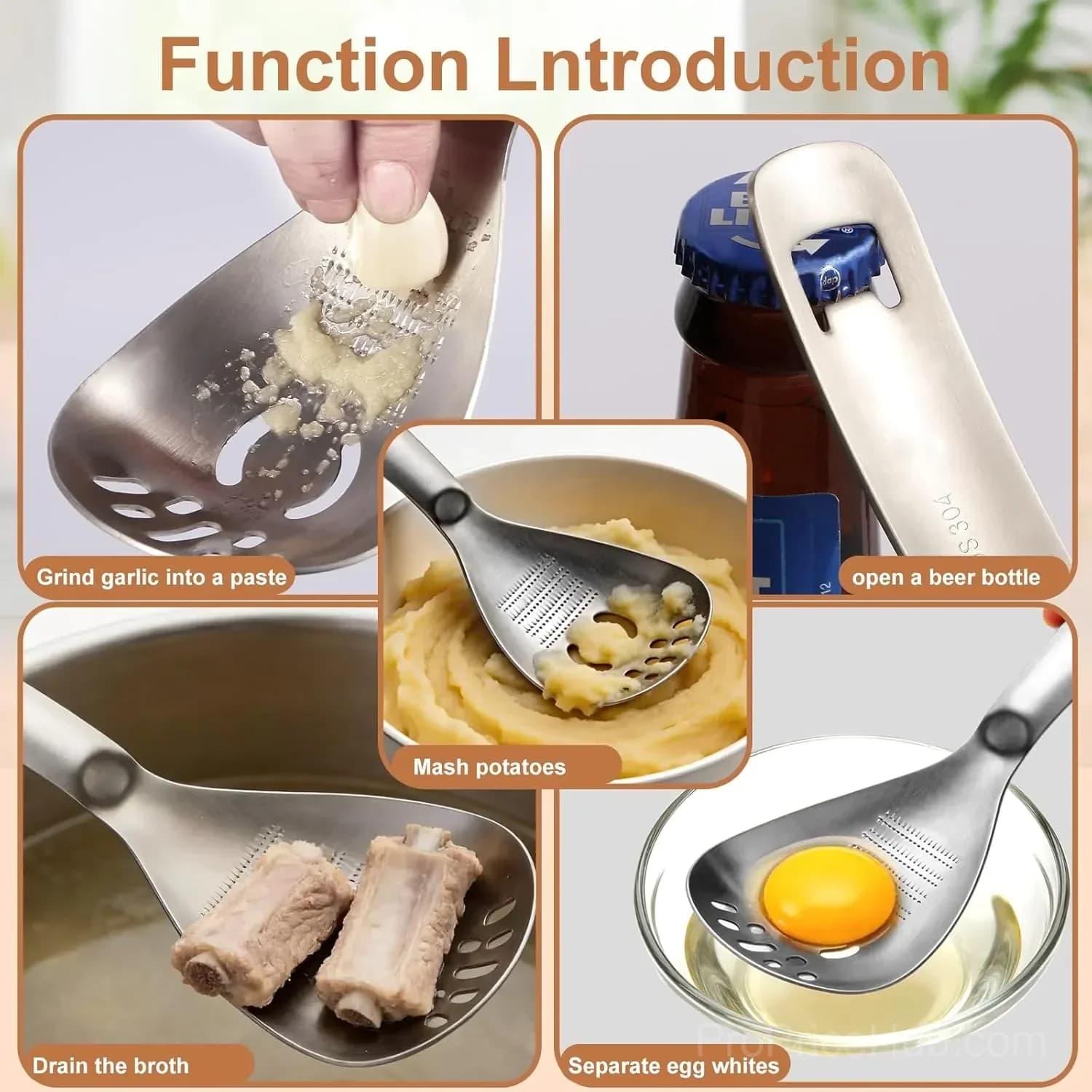 5-in-1 Stainless Steel Cooking Spoon with Masher & Bottle Opener - View 4