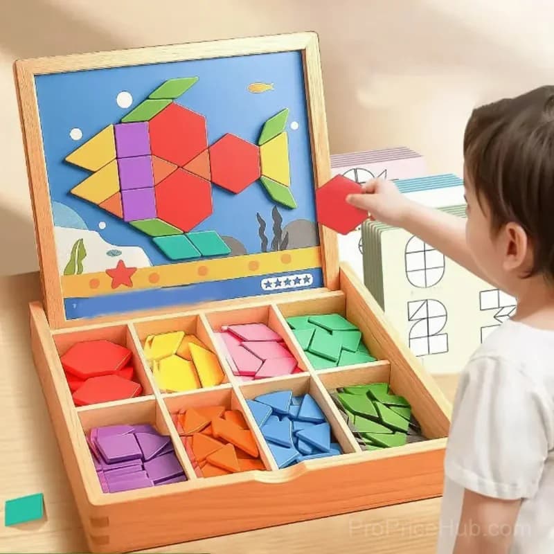 Wooden Magnetic Pattern Block Puzzle Set, 180 Pieces - View 2